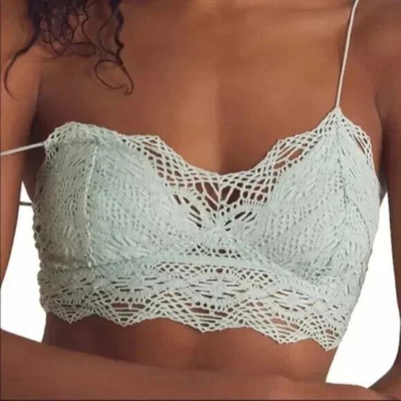 Free People Sz L Mariana Bralette Clear Sky Seafoam Green festival boho no pads - Picture 1 of 7